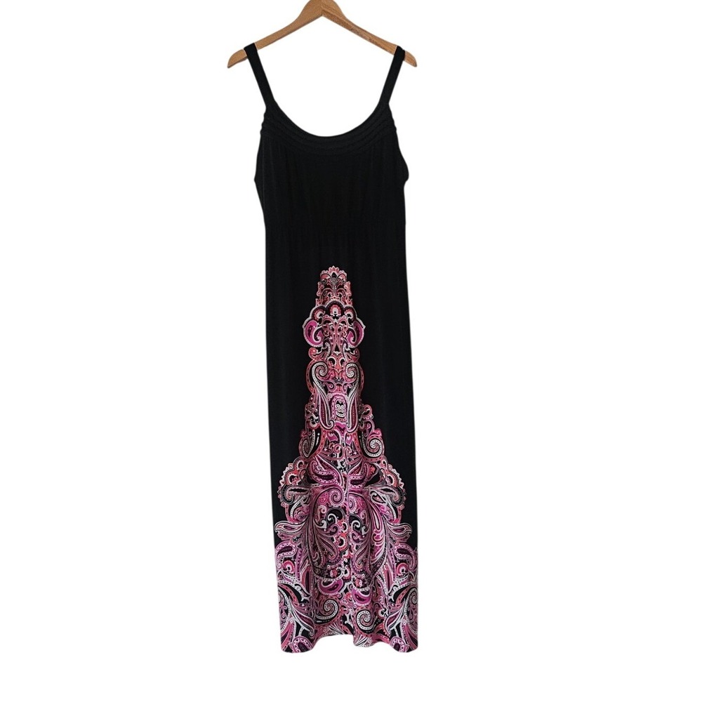 Soma Black Paisley Medallion Print Maxi Stretchy Tank Dress XL Boho Vacation